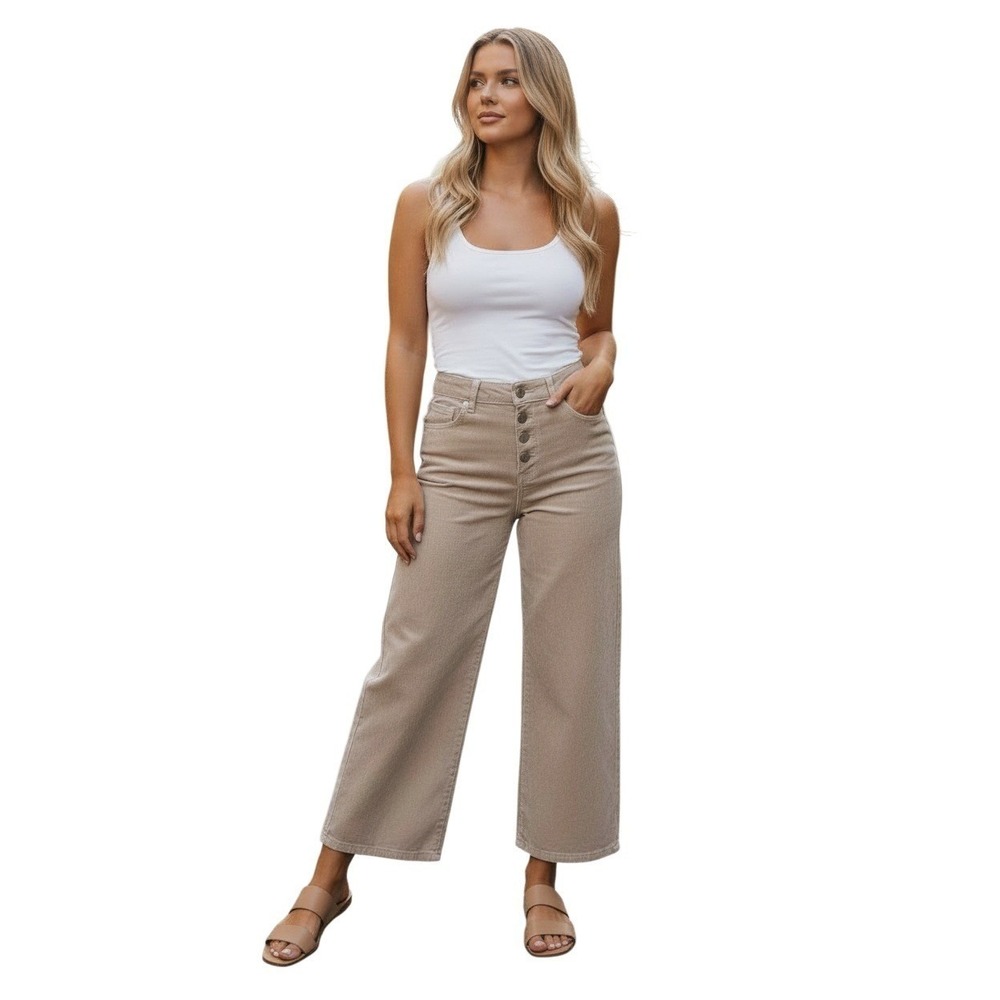 ZARA High Waisted Wide Leg Jeans 4 NWOT Tan Beige Button Fly 26x26.5 Cropped
